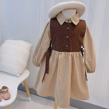 

Girls' Dresses 2020 New Korean Version Of Autumn Clothes Fake Two-Piece Dress Girl Princess Dress Pure Cotton Fashion Baby Dress