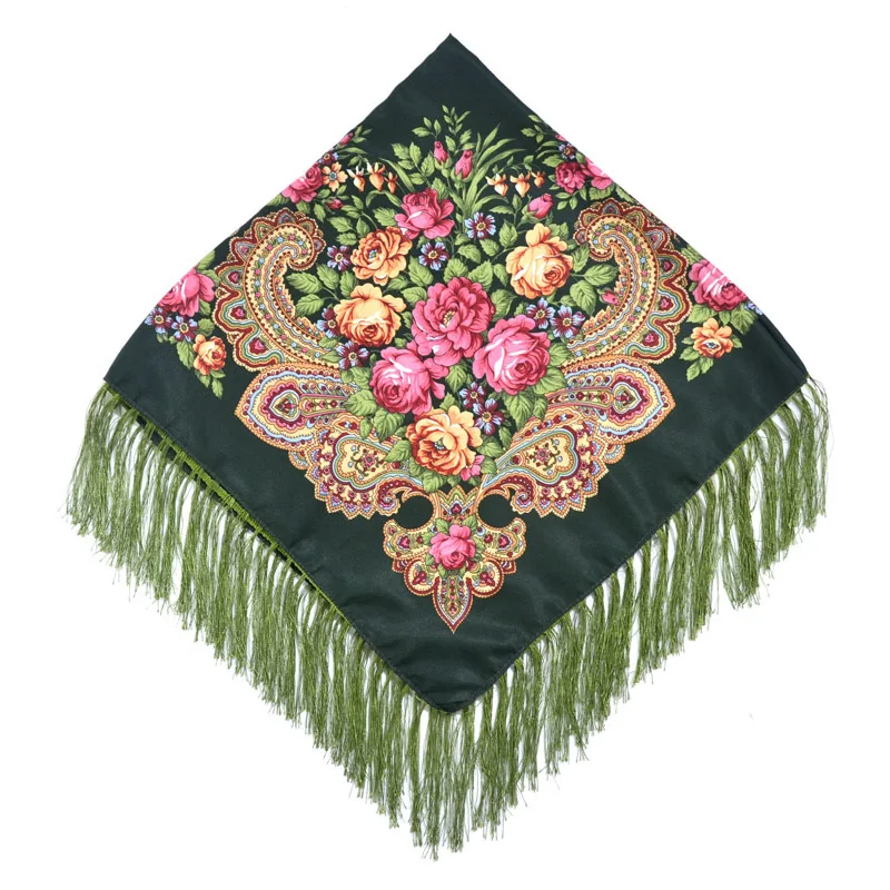 90x90 см Модный женский хлопковый квадратный шарф-шаль русская леди подарок кисточка Зимний цветочный однотонный платок шарф