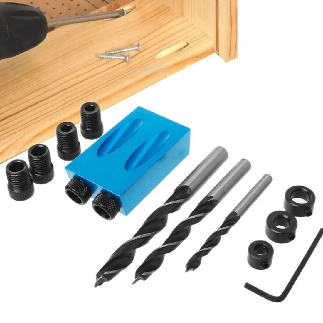 

15 Degree Clamp Woodworking Kit 14pcs/ 8pcs Drilling Holes Guide Oblique Hole Locator Positioner Drilling Bits Pocket Hole Jig