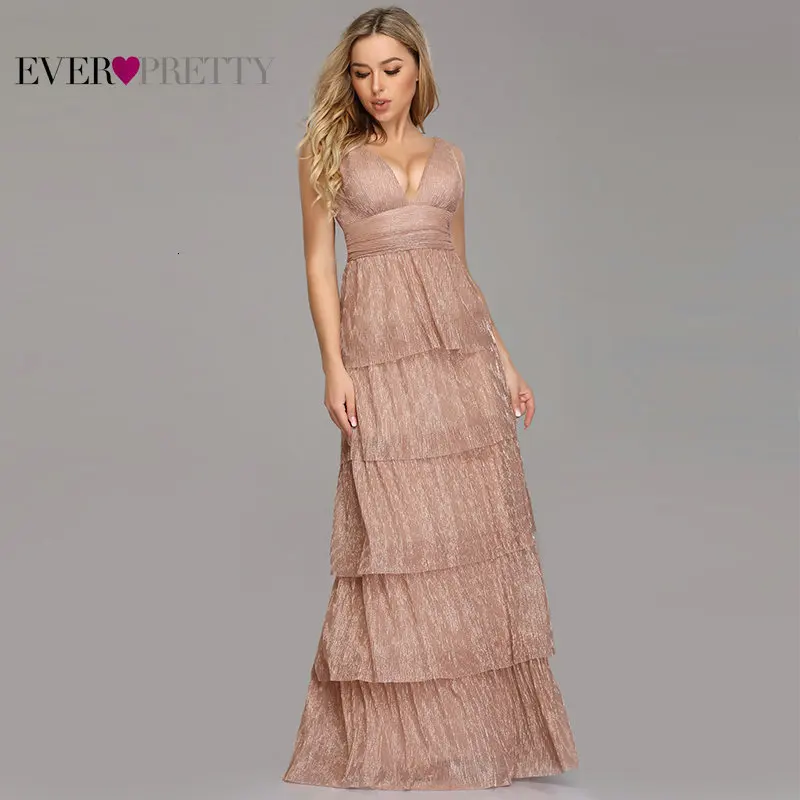 Розовая Румяна для выпускного вечера платья Длинные когда-либо довольно сексуальная линия V образным вырезом Слои оборками Формальные Вечерние платья для свадьбы Vestidos De Fiesta