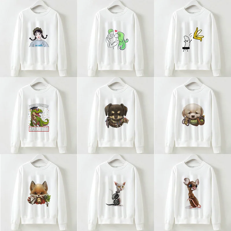 

White 2019 Creative Printing Sweatshirts Hoodies Women Long Sleeve Tracksuit Female Knitted Sweater Casual Basic Pullovers Tops