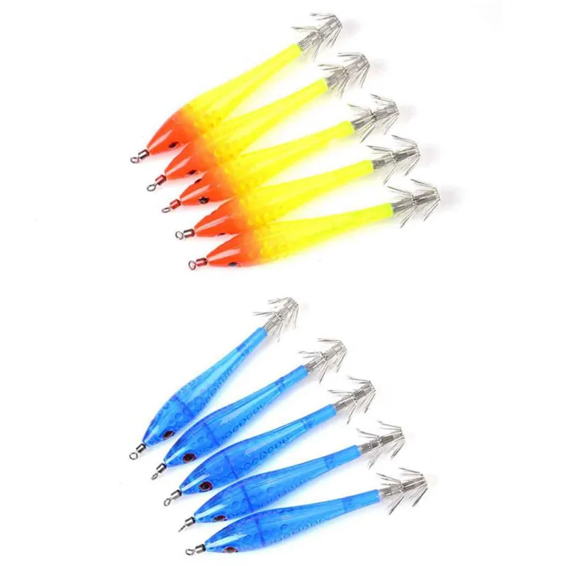 5pcs/set Luminous Shrimp Squid Jigs Jigging Squid Hook Trout Lure Squid Bait Artificial Wood Shrimp Hard Fishing Lure