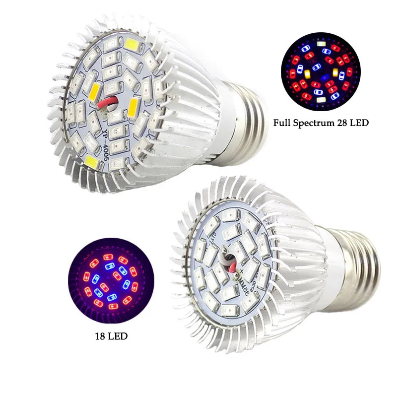 

Полный спектр 18 LED 28 LED E27 лампа для выращивания Красный Синий УФ ИК Светодиодная лампа для выращивания для гидропоники цветы растения овощи