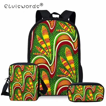 

ELVISWORDS African Traditional Backpack For Girls 3PC/Set Schoolbag Kids Orthopedic Backpacks Shoulder Bag Satchel Mochila