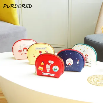 

PURDORED 1 Pc Shell Shape Cosmetic Bag Leather Cartoon Make Up Bag for Women Waterproof Travel Female Make Up Pouch Necessaries