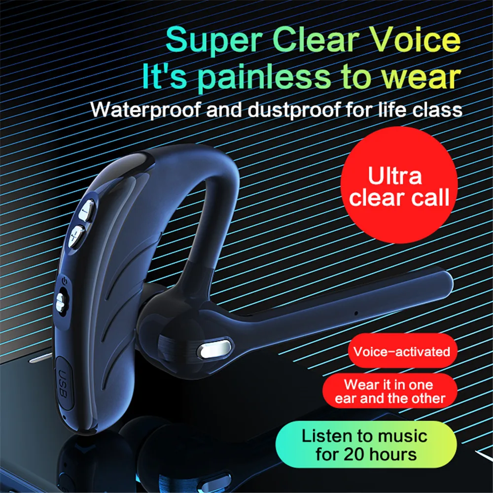 v8 Single Ear Headset with Mic Bluetooth5.1 Earphone Noise Cancelling Waterproof Earpiece Wireless Handsfree Long Standby Time |