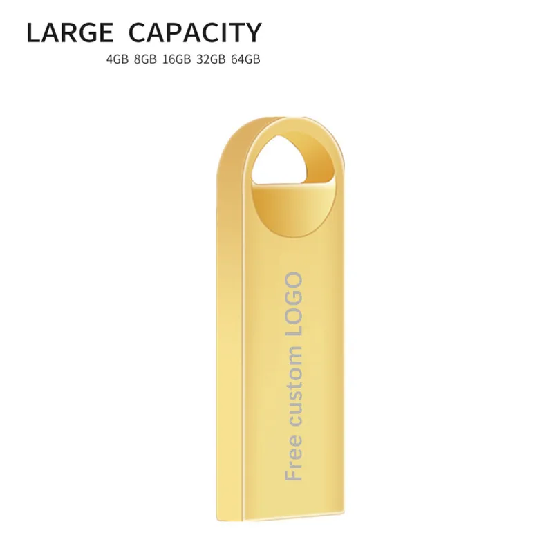 Usb флеш-накопитель 32 ГБ Usb диск 128 ГБ мини металлический Usb 2,0 брелок PC Ручка-накопитель 4 ГБ 8 ГБ 16 ГБ Флешка 64 Гб бесплатный логотип на заказ - Цвет: Gold