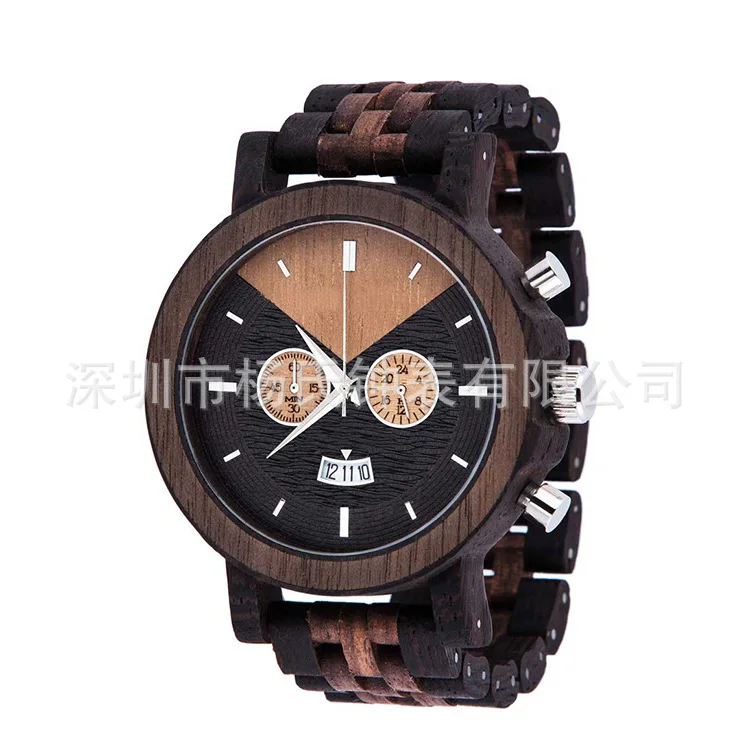 

Ebony Watch MEN'S Watch Top Grade Six-pin Multi-functional Calendar Waterproof Wooden Table
