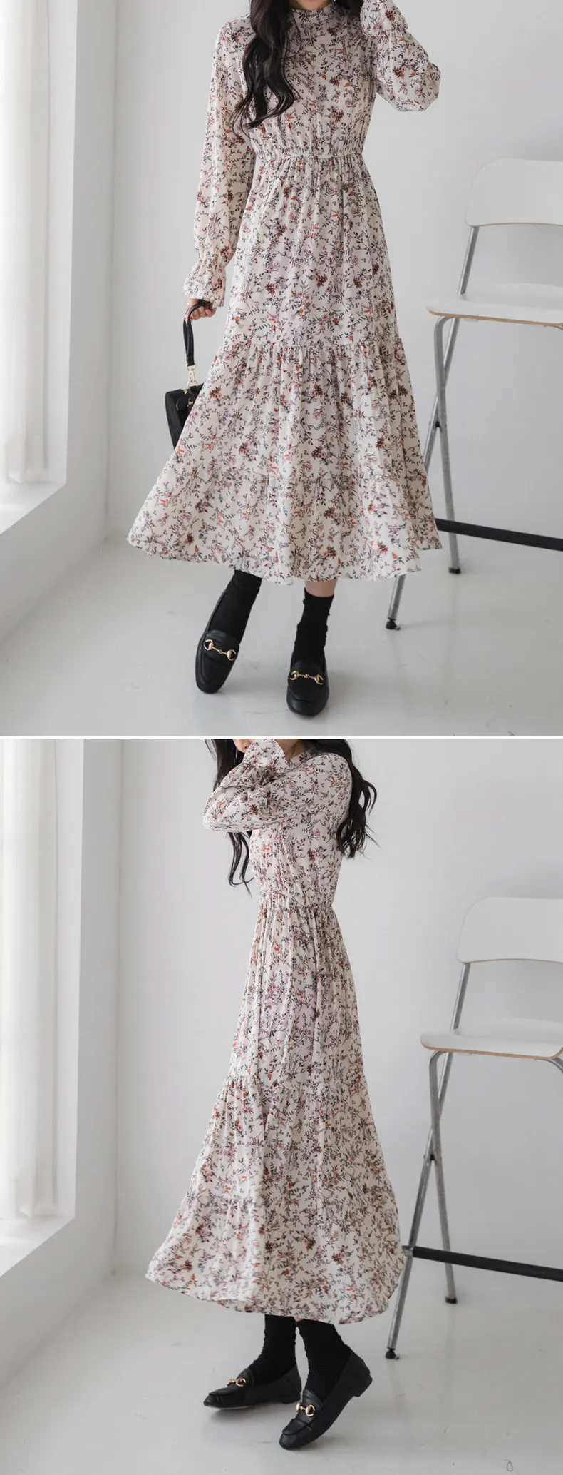 Осеннее платье с цветочным рисунком, вечернее платье, vestidos, Повседневное платье, до середины икры, Империя, винтажное платье макси с длинным рукавом, длинное платье 6315 50