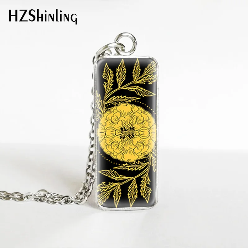 HZSHINLING карта черный Мэриголд Таро прямоугольный из нержавеющей стали стеклянные подвески модное серебряное ожерелье ювелирные изделия