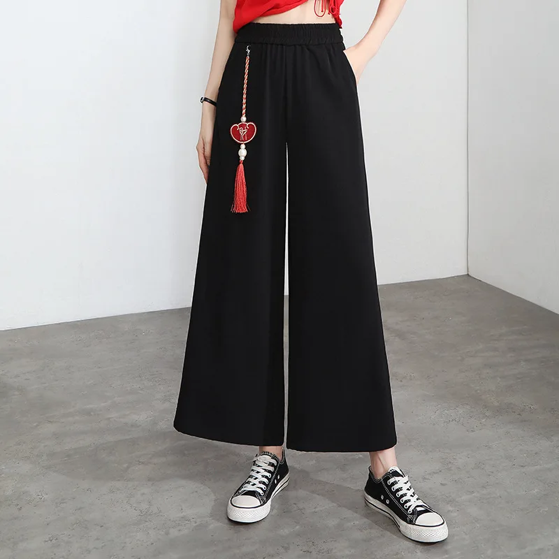 Harajuku Vintage Chiffon Chinese Style Casual Trousers Black Loose Women Kung Fu Pant Summer