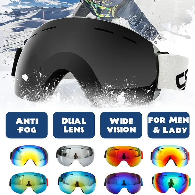 US $9.99 Ski Snowboard Goggles Unisex Anti Fog UV Double Lens Skiing Goggle Big Ski Mask Glasses Two layers 