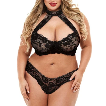 

2020 New Sexy Lady Bra Underwear Set Sexy Underwear Bra Set Lace Deep V Hollow Fat MM Sexy Set XL Sexy Lace Bra + Panty Set