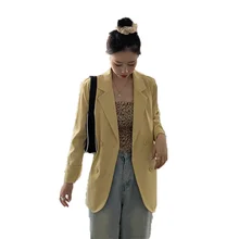 Aliexpress - New Blazer Coat Women Yellow Black 2021Spring Autumn Korean version Plus Size Slim Office Temperament Cardigan Blazer Coat GH307