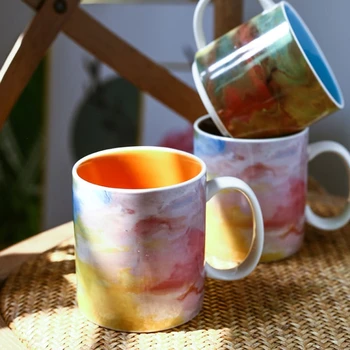 

Creative Ceramic Coffee Mug Water Color Pattern Design Breakfast Mugs Birthday Couple Gift Cup Milk Tea Cuptaza de cafe creativa