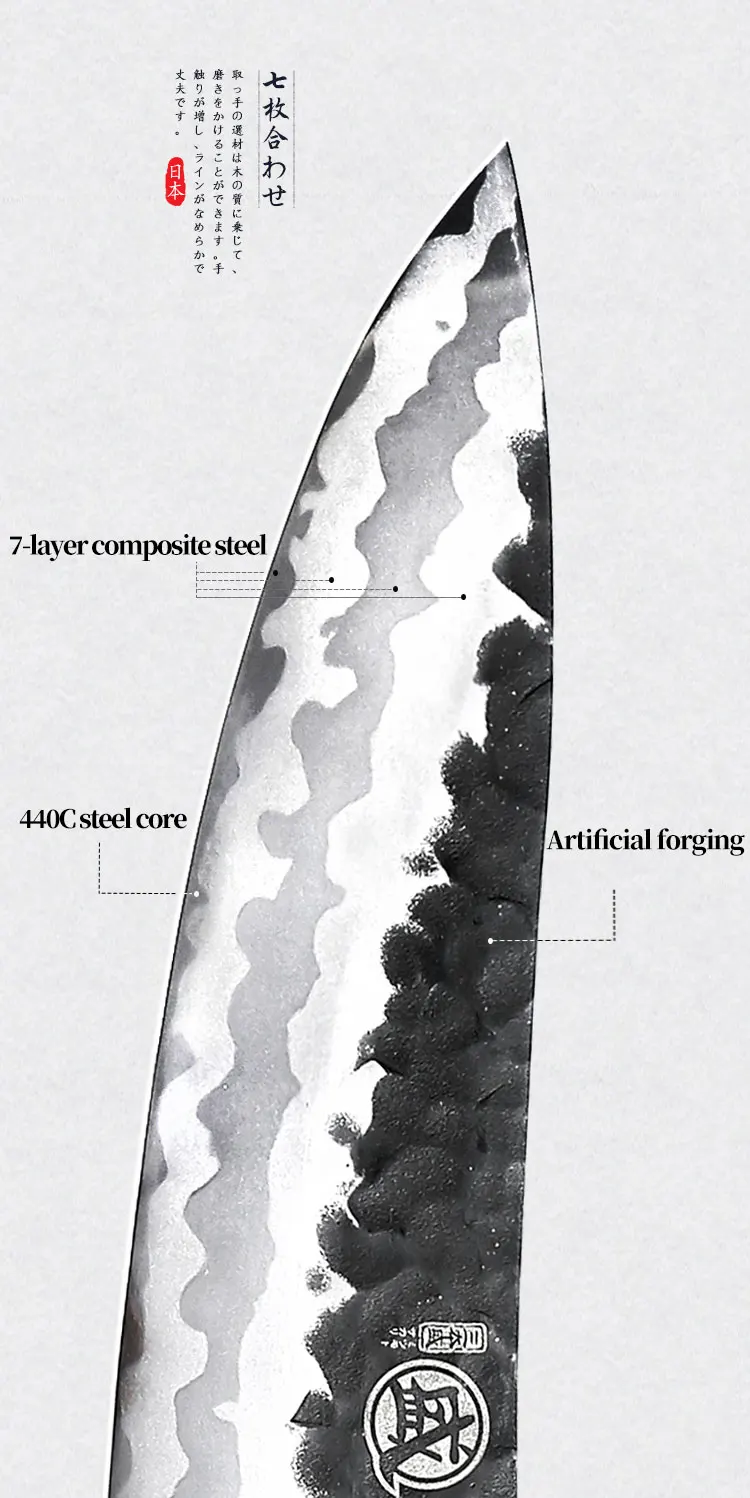 MITSUMOTO SAKARI Damascus Chef Knife, 8 inch Professional 440C