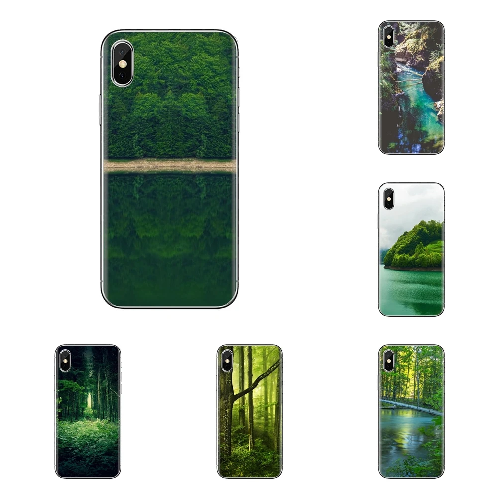 Soft TPU Phone Case Green forest and river For iPhone XS Max XR X 4 4S 5 5S 5C SE 6 6S 7 8 Plus Samsung Galaxy J1 J3 J5 J7 A3 A5 | Мобильные
