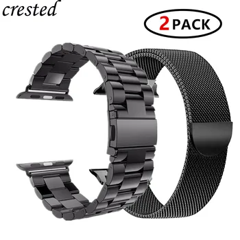 

2 Pcs strap for Apple watch band 44 mm 40mm iWatch band 42mm 38 mm Stainless steel bracelet+Milanese Loop Apple watch 4 5 3 2 1