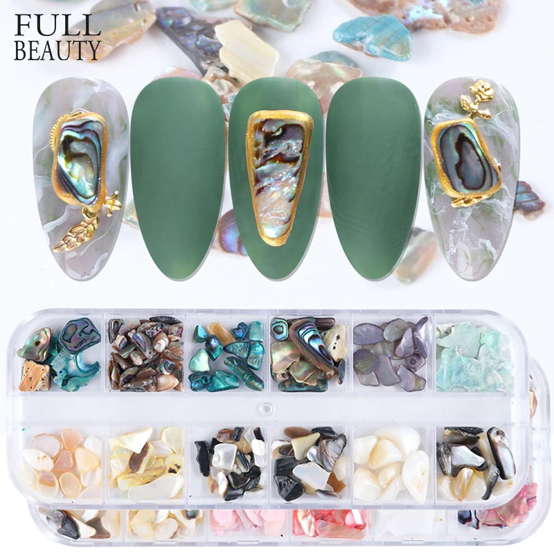 

12Grids Gradient Nail Decorations Mixed Abalone Shell Sparkles Slice Stone Charms for Nail Art Flakes Accessories Tips CHRB01-04
