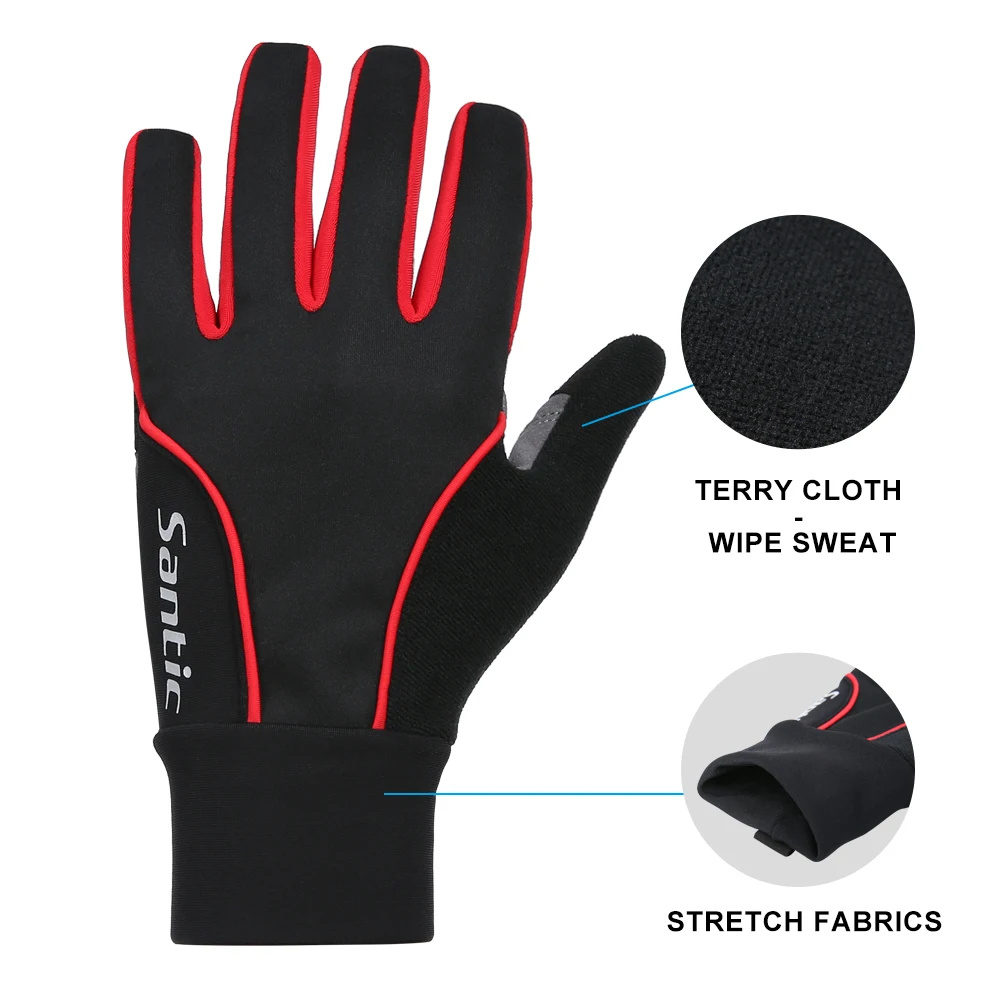 Cycling Gloves Santic Men's Full Finger Gloves Winter Thermal Fleece Warmer Cycling Gloves Windproof Male Motorcycle MTB Bike K9M9134