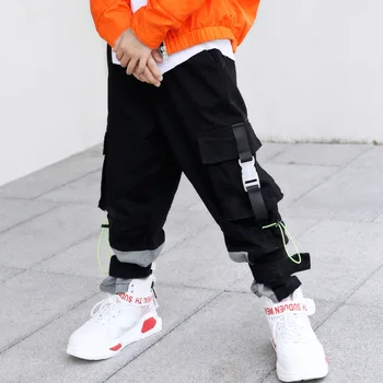 

Boys Street Dance Fashion Pants Children Hip Hop Performance Trousers Kids Jazz Black Pants Catwalk Show Model Costume DQL2004