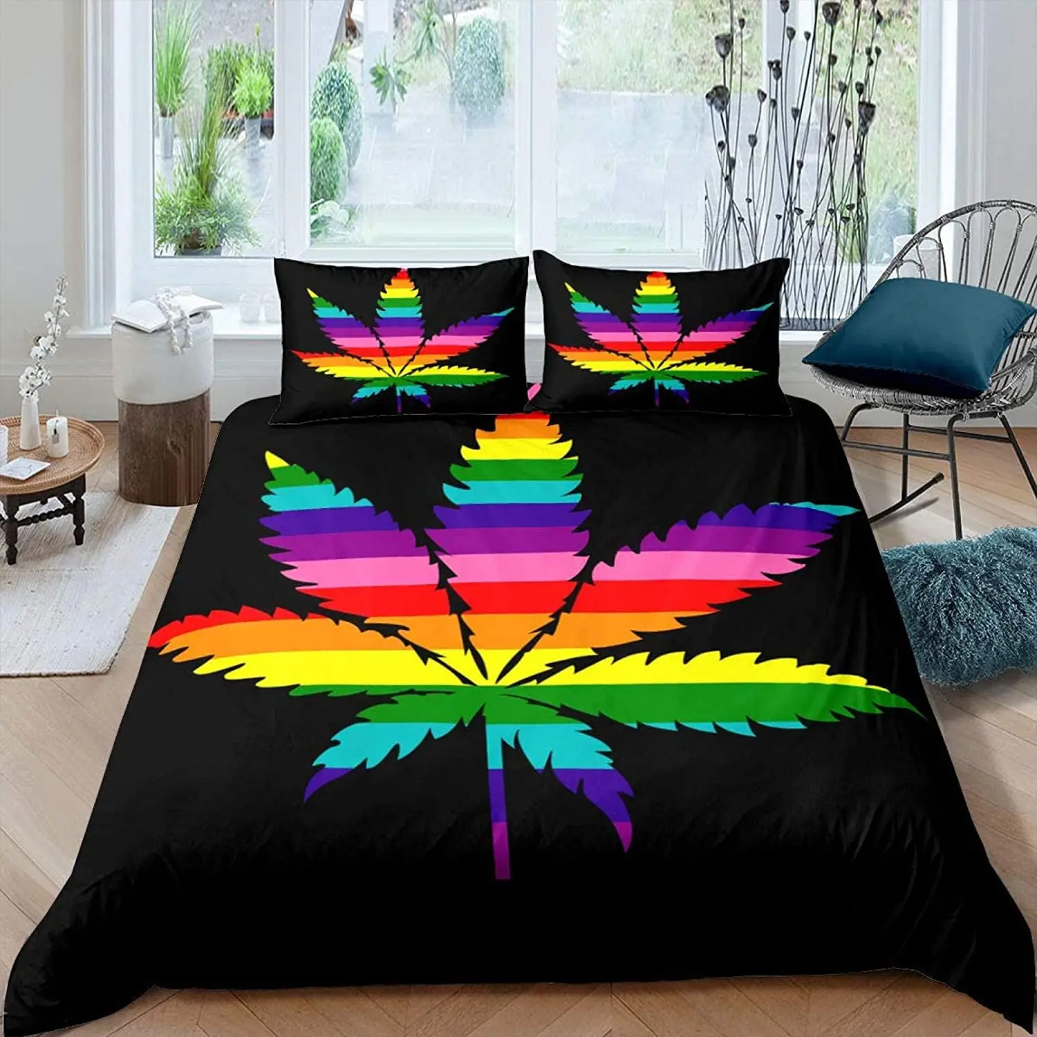 Green Marijuana Weed Leaf Bedding Set Luxury Modern Duvet Cover Sets