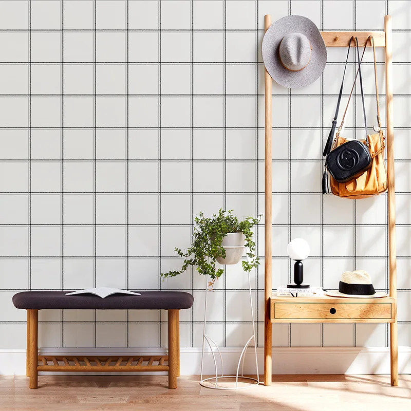 

Black Gray Beige Black And White Striped Checkered Wall Paper Solid Color Fashion Simple Plaid Pattern Waterproof Wallpapers