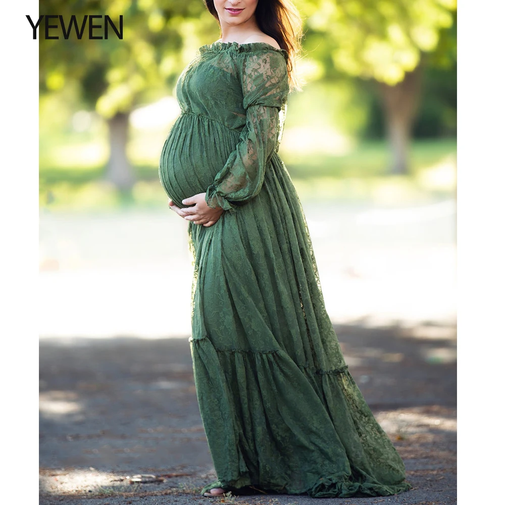 Lace Maternity Evening Gown Bohemian Style For Baby Shower Photo Shoot