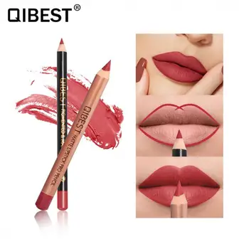 

QIBEST 12 Colors Matte Lip Liner pen Waterproof Smooth Colorful Nude Lipstick Pen Sexy Long Lasting Pigments Lip Makeup TSLM1
