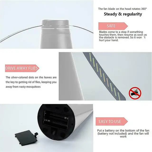 팬 블레이드와 반사 스트립을 사용하여 파리와 작은 곤충을 퇴치하는 USB 충전식 자동 전기 파리 퇴치기