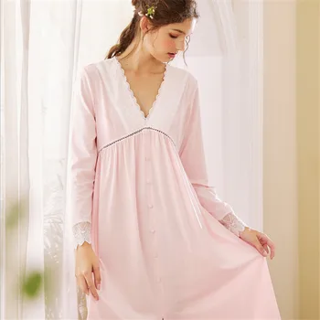 

Women's sweet nightgowns sexy lace patchwork pink white sleep dress top quality cotton material wellmade for women