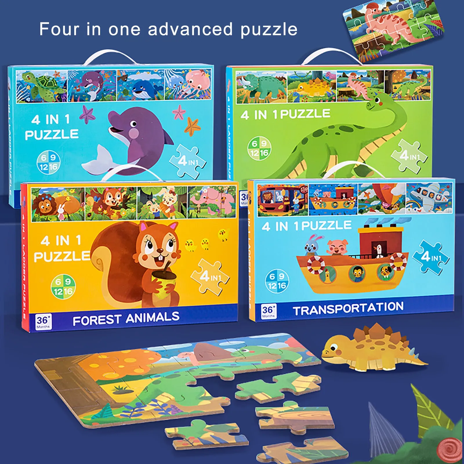 

4PCS Kids Puzzle Toys 6/9/12/16 Piece Cartoon Animals World jigsaw Interesting Game Holiday Gifts Educational Toys