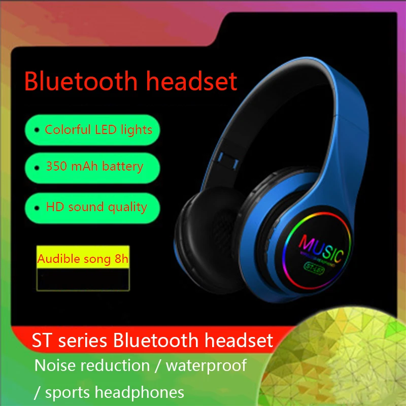 

Wireless folding headsets with FM radio LED Heaphone colorful lights Support TF Card Gaming Earphone With Microphone