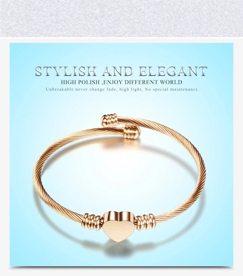 Дешевый браслет в форме сердца из нержавеющей стали, женский браслет из розового золота, Модный женский браслет, ювелирные изделия для любви