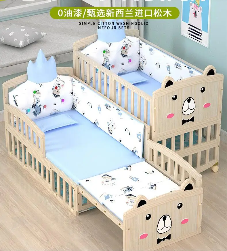 

Crib solid wood multi-functional BB baby cradle lacquerless movable neonatal infant splicing bed