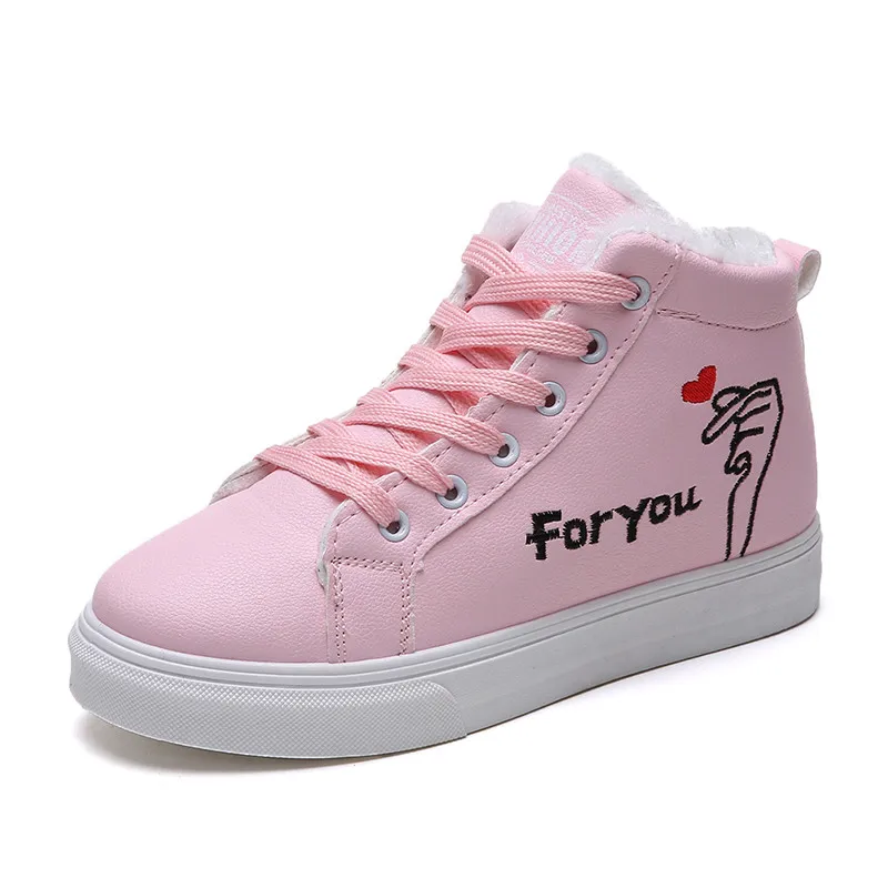 

YeddaMavis Boots Women Shoes High Top Snow Boots Warm Winter Boots PU Lace Up Ankle Boots Fur Ladies Pink Plush Boots Woman