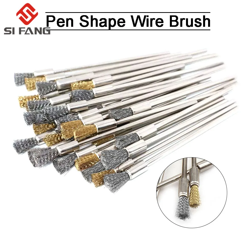 10 Uds. Cepillo profesional de extremo de alambre de acero inoxidable, forma de bolígrafo de latón, varilla de extensión de 6mm, vástago de 1/8 "para herramienta rotativa de pulido de joyería