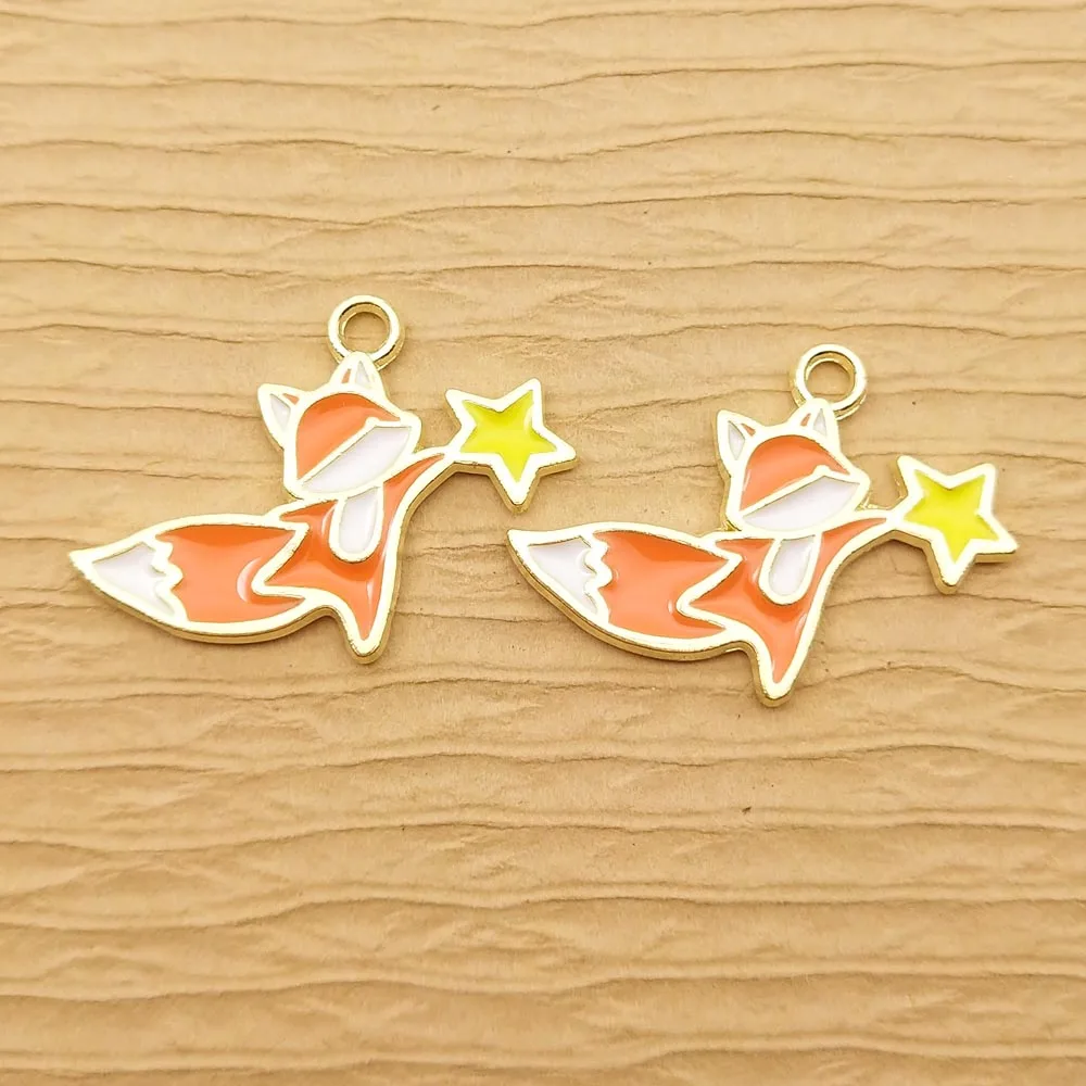 

10pcs Enamel Star Fox Charm for Jewelry Making Necklace Animal Pendant Bracelet Accessories Earring Charms Diy Craft Supplies