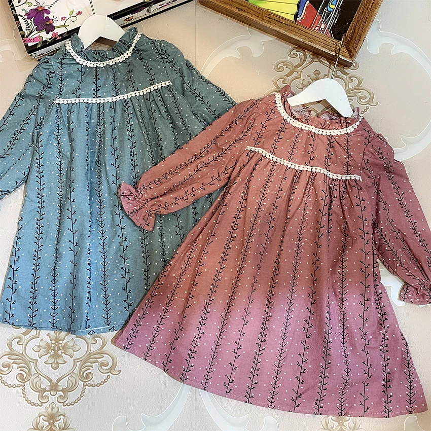 

563A New Bohemia Print Princess Toddler Baby Girl Christmas Dress Fall Winter Party Kid Dress For Girl Thanksgiving Baby Clothes