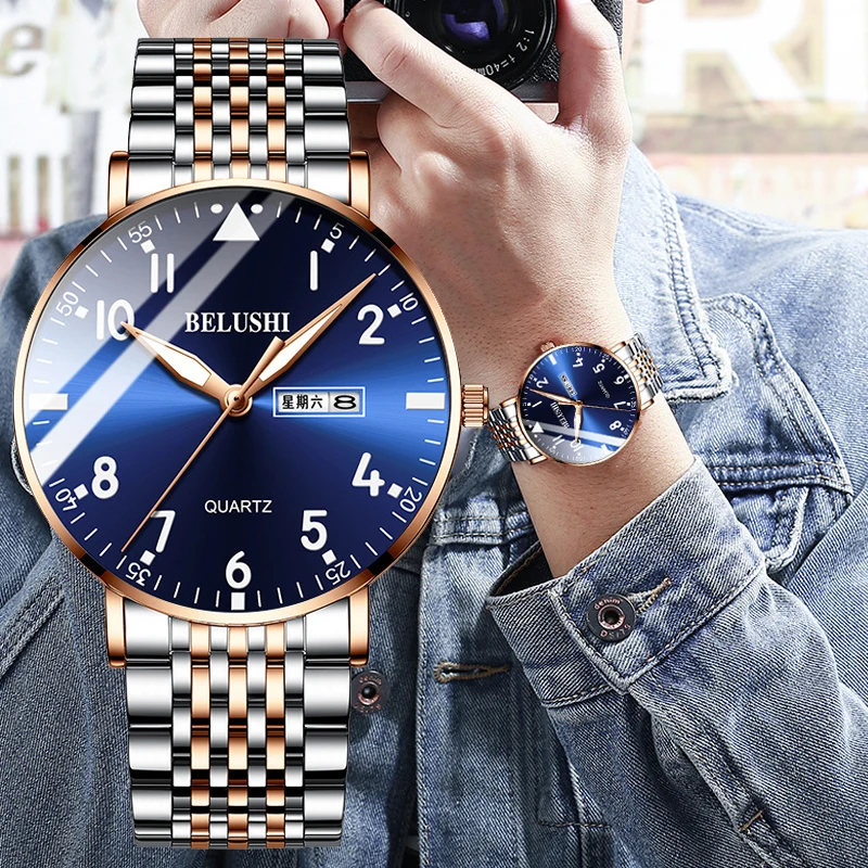 Mens Watches Business-Date BELUSHI Waterproof Fashion Luxury Brand Top Quartz New