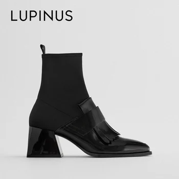 

Lupinus Fashion Fringed Women High Heel Ankle Boots 2020 New Square Toe Ankle Boots For Women Chic Women Casual Socks Boots