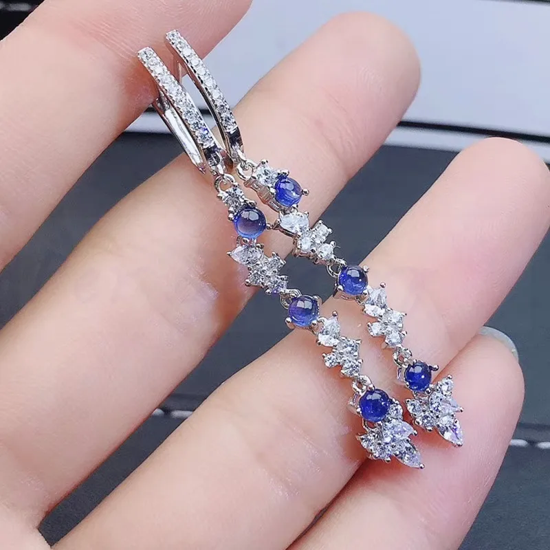 natural sapphire Натуральные турмалиновые серьги-кольца, 0.5ct* 2 шт драгоценные камни,, Настоящее серебро 925 пробы, хорошее ювелирное изделие# R99108 - Цвет камня: natural sapphire
