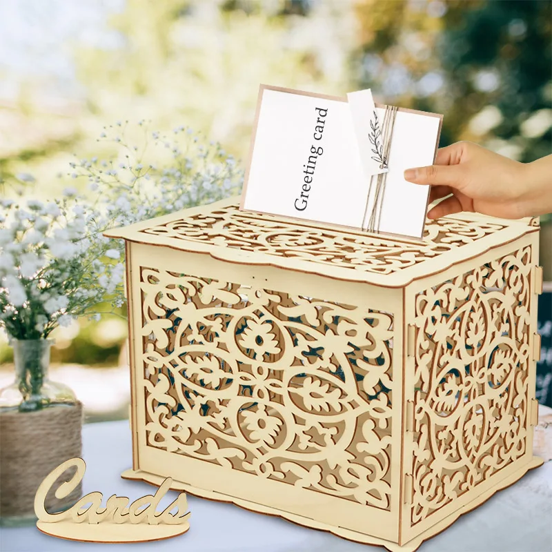 DIY Wedding Card Box Wooden Couple Money Boxes with Lock Hollow Floral  Pattern Wedding Decor Gift Envelope Birthday Supplies New - AliExpress