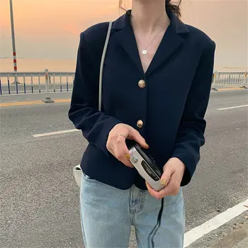 

ZCWXM 2020 High Street Stylish Short Women Vintage Slim All Match Chic High Waist Loose Solid Coats Gentle Tops Casual Blazers