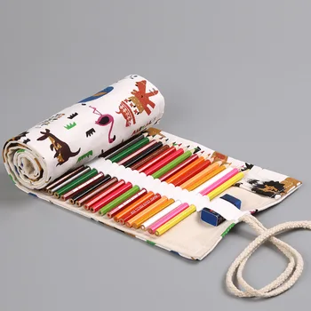 

Simple Canvas Art Sketch Color Zoo Pencil Shade Case Miao Yuan Stationery Bag Creative Roll Pen Bag12/24/36/48/72 Hole SC188