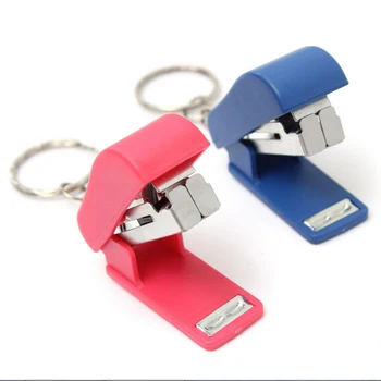 

1pc Paper Binding Binder Paperclip Mini Stapler with Keychain School Office Supplies Stationery Random Color