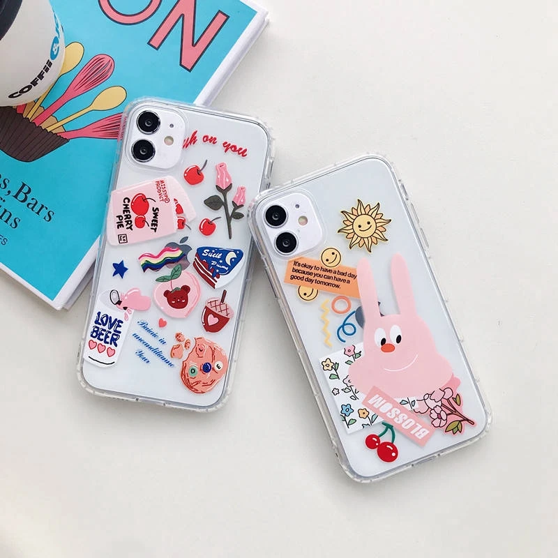Sun Rabbit &ampCherry Cake TPU Case for iPhone 11 11Pro 11ProMax 6 6s 7 8 6Plus 7Plus 8Plus X XS XR XSmax Corners Airbag Soft Cover |