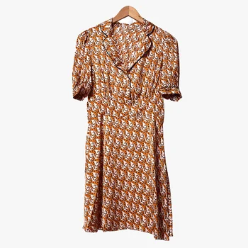 

Women's Cute Animal Print Mini Dress High Waist Short Sleeve Loose V-neck Short Dresses Spring Summer