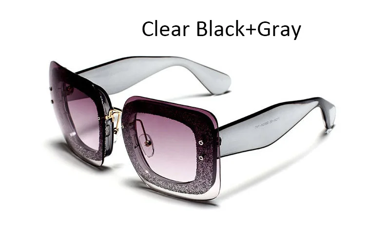 Clear Black Gray Модные солнцезащитные очки без оправы с большой оправой, женские роскошные брендовые Квадратные Солнцезащитные очки с кристаллами, женские прозрачные градиентные очки - Цвет линз: Clear Black Gray