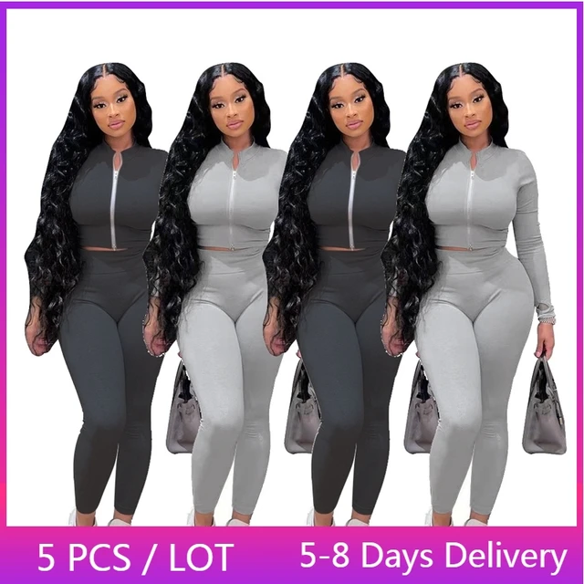 Bulk Items Wholesale Lots Skinny Tracksuit Women Fall Sport Zipper